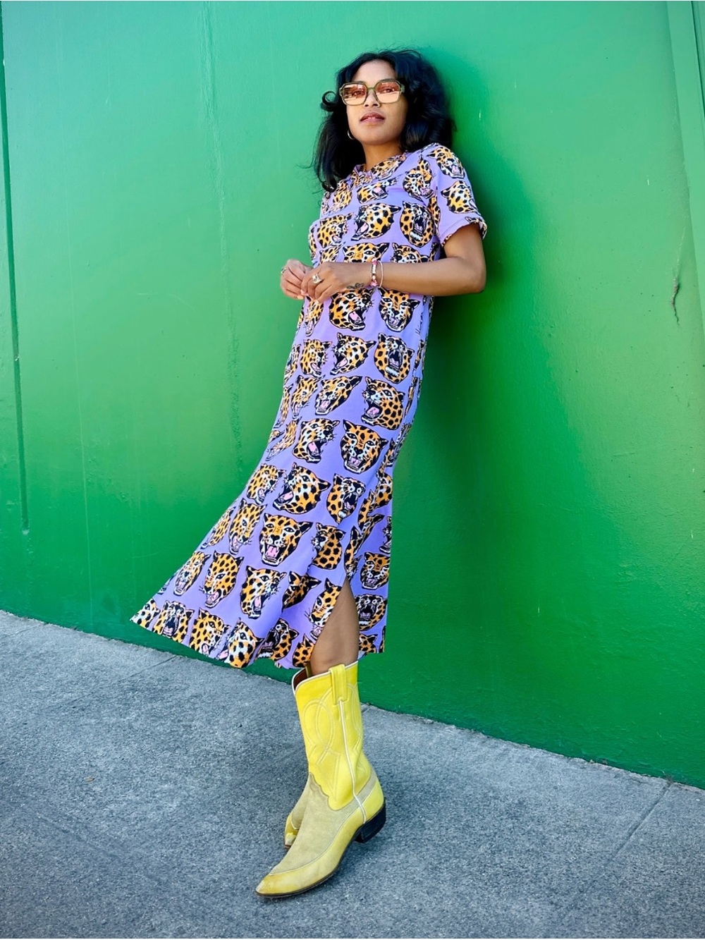 Cheetah Head Maxi Tee Dress NWT Nooworks XL Jersey